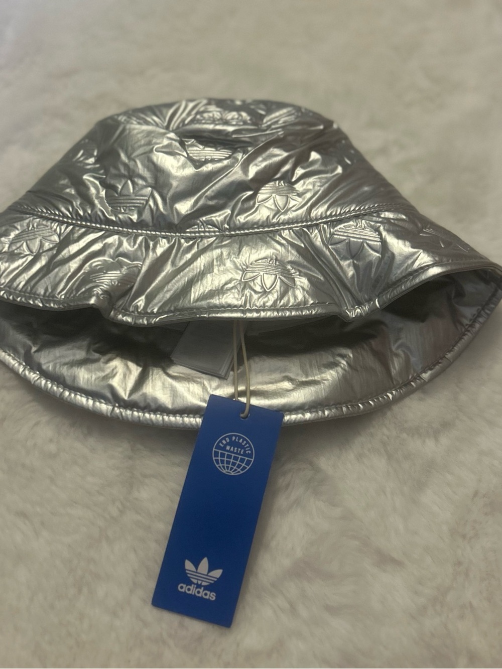 adidas Metallic Silver Puffer Bucket Hat:Unisex